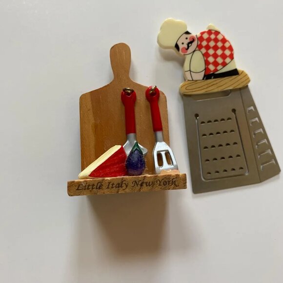Vintage Italian Kitchen Fridge Magnets Chef Grater Little Italy New York - Picture 2 of 4